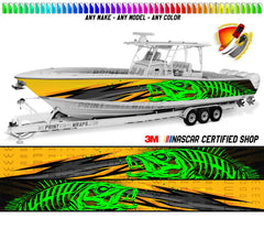 Orange and Lime Green Fishbones Seabass  Graphic Boat Vinyl Wrap Decal Fishing Bass Pontoon Decal Sportsman etc.. Boat Wrap Decal