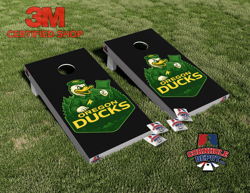 Oregon State Ducks Black Cornhole Board Vinyl Wrap Skins Laminated Sticker Set Decal