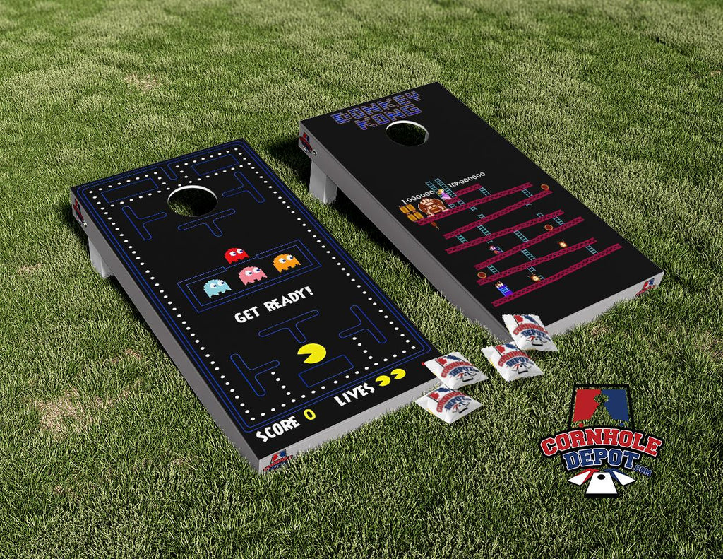 Pac-Man and Donkey Kong Cornhole Board Vinyl Wrap Skins Laminated Sticker Set Decal