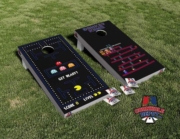 Pac-Man and Donkey Kong Cornhole Board Vinyl Wrap Skins Laminated Sticker Set Decal
