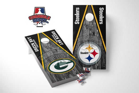 Pittsburgh Steelers and Packers Split Set Cornhole  Board Vinyl Wrap Laminated Sticker Set Decal