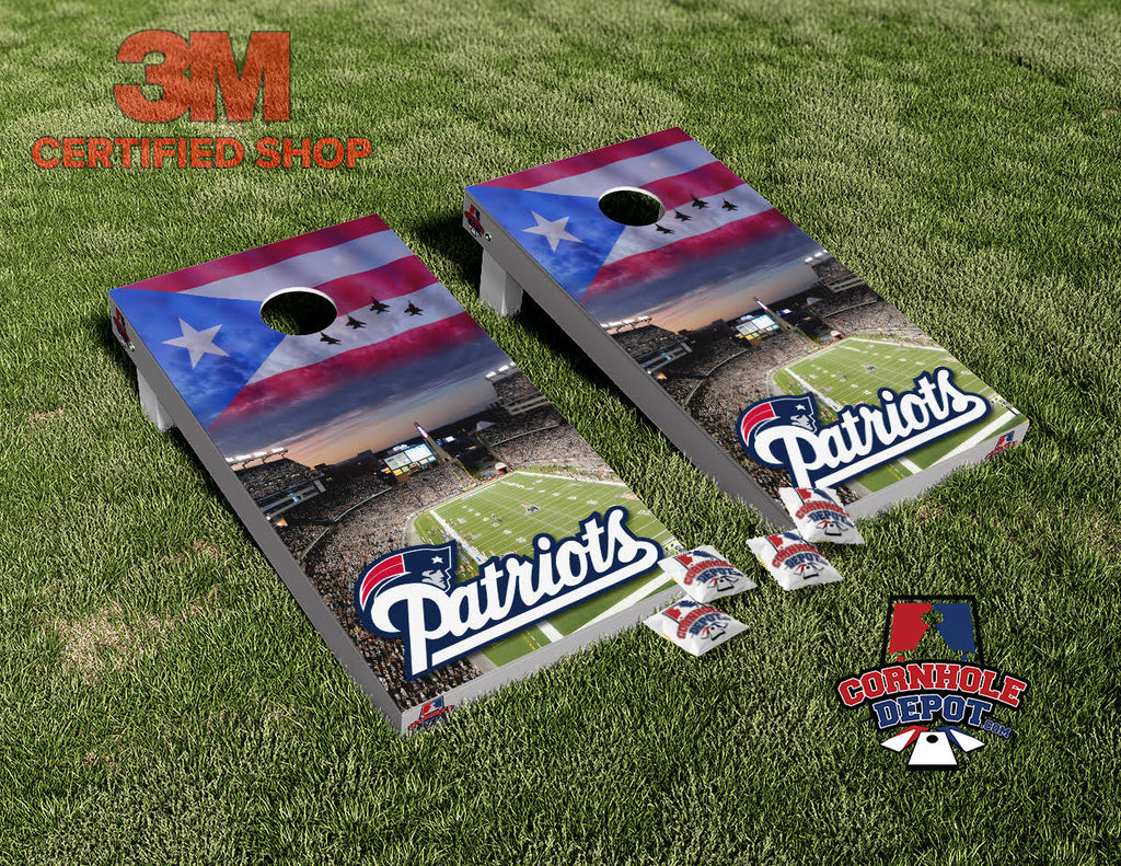 Patriots New England and  Puerto Rico Flag Cornhole Board Vinyl Wrap Skins Laminated Sticker Set Decal