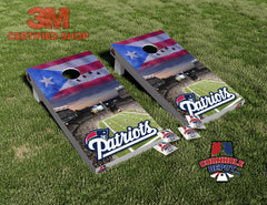 Patriots New England and  Puerto Rico Flag Cornhole Board Vinyl Wrap Skins Laminated Sticker Set Decal