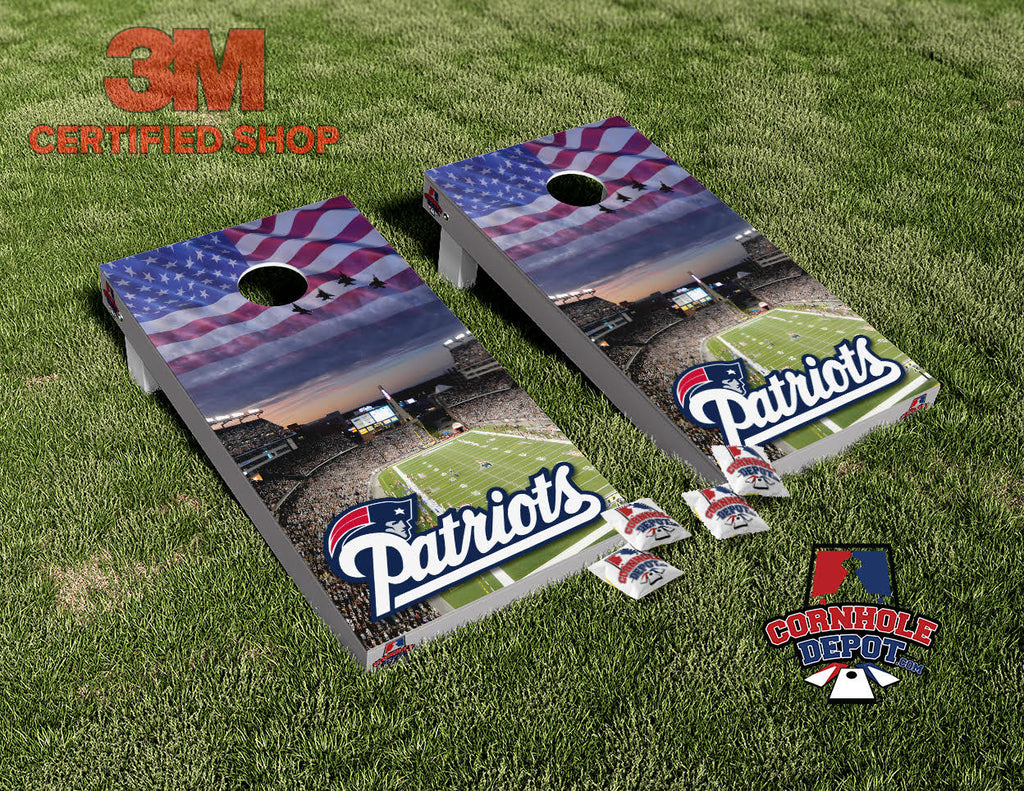 Patriots New England and American Flag Cornhole Board Vinyl Wrap Skins Laminated Sticker Set Decal