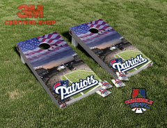 Patriots New England and American Flag Cornhole Board Vinyl Wrap Skins Laminated Sticker Set Decal