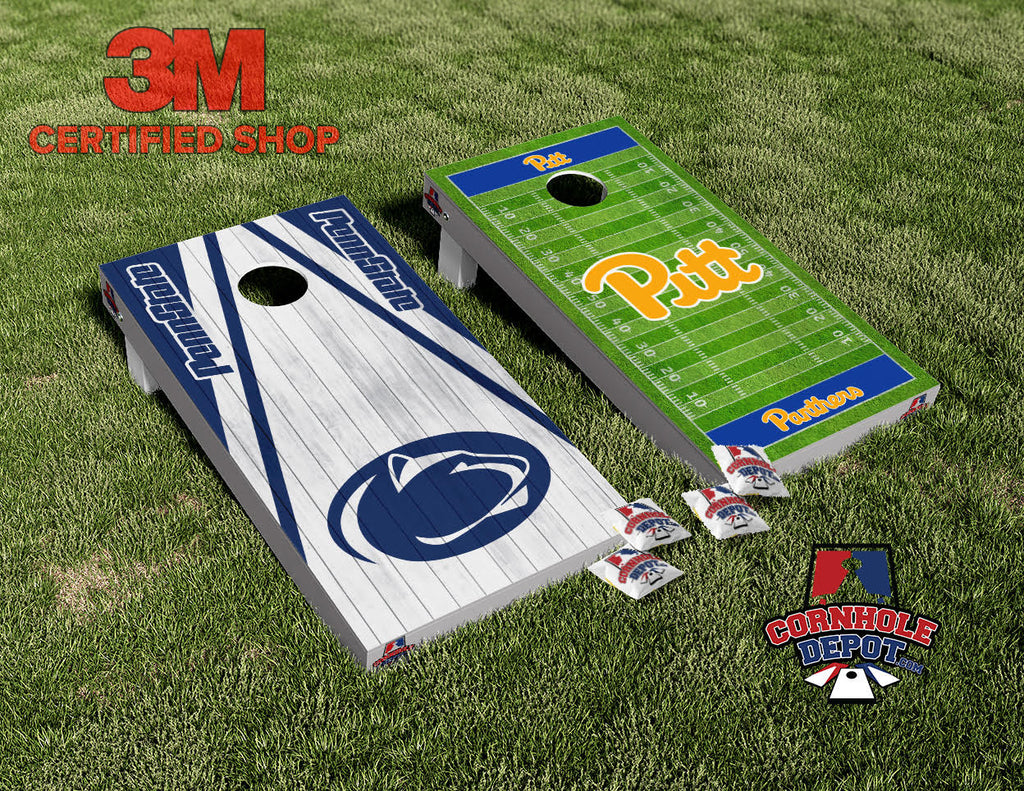 Penn State Lions and Pitt Panthers Split Set Cornhole Board Vinyl Wrap Skins Laminated Sticker Set Decal