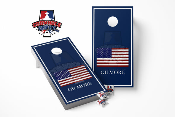 Personalized American Flag Custom Blue Cornhole Board Vinyl Wrap Skins Laminated Sticker Set Decal Anniversary Birthday Wedding Gifts