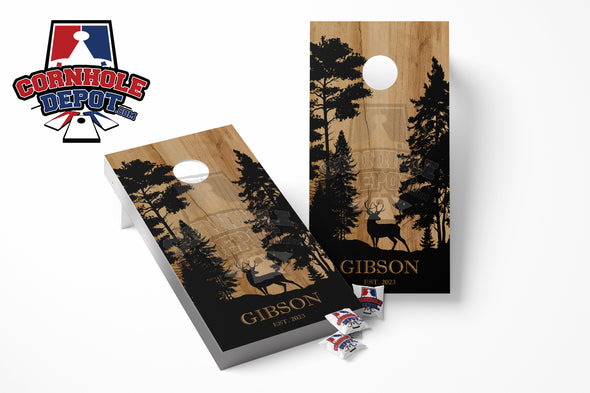 Personalized Forest Pine Trees Deer Custom Cornhole Board Vinyl Wrap Skins Laminated Sticker Set Decal Anniversary Gifts Wedding Gifts