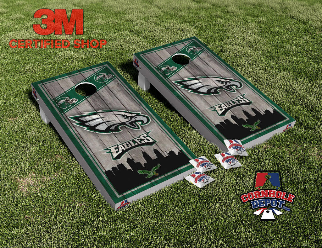 Philadelphia Eagles Skyline Washed Cornhole Board Vinyl Wrap Skins Laminated Sticker Set Decal