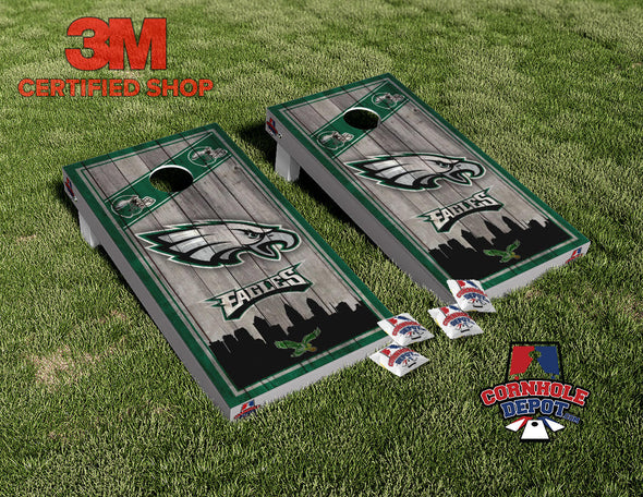 Philadelphia Eagles Skyline Washed Cornhole Board Vinyl Wrap Skins Laminated Sticker Set Decal