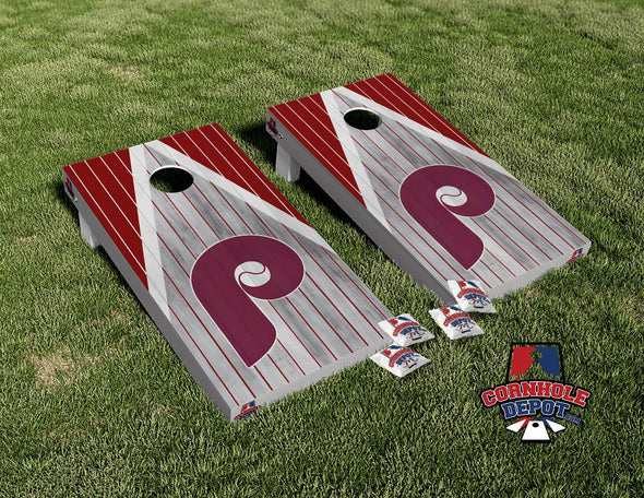 Philadelphia Phillies Retro Red and Gray Cornhole Board Vinyl Wrap Skins Laminated Sticker Set Decal