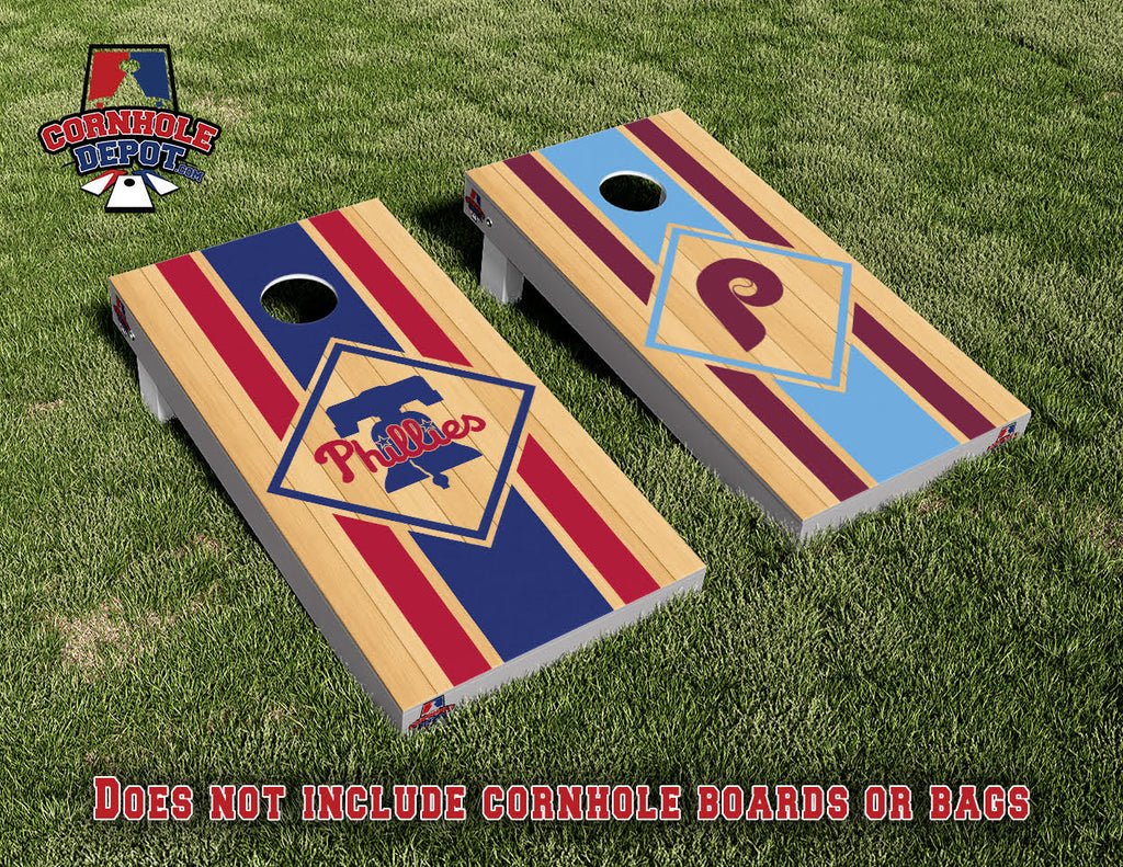 Philadelphia Phillies Retro Split Set Cornhole Board Vinyl Wrap Skins Laminated Sticker Set Decal