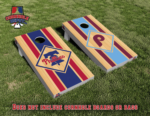 Philadelphia Phillies Retro Split Set Cornhole Board Vinyl Wrap Skins Laminated Sticker Set Decal