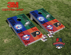 Philadelphia Phillies Teams Mashup Colorful Cornhole Board Vinyl Wrap Skins Laminated Sticker Set Decal