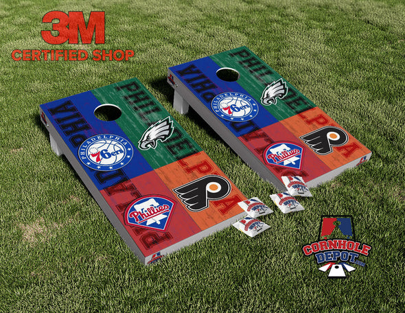 Philadelphia Phillies Teams Mashup Colorful Cornhole Board Vinyl Wrap Skins Laminated Sticker Set Decal