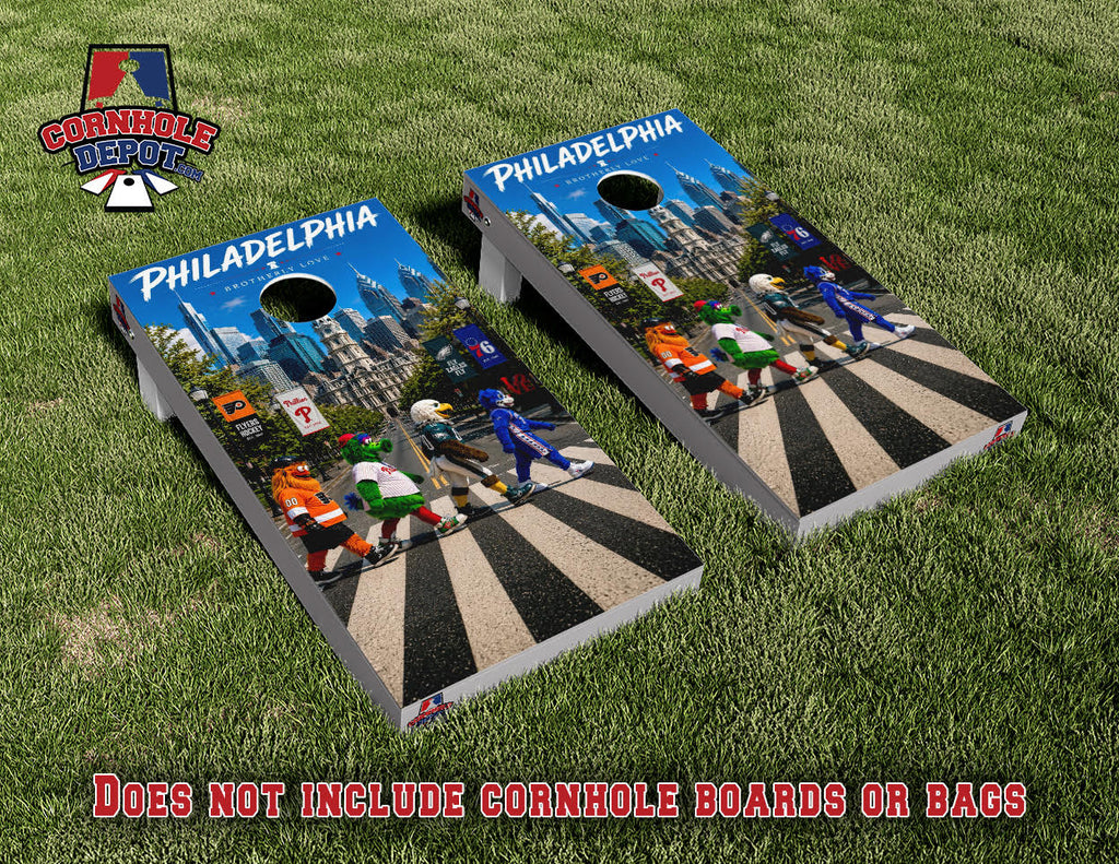 Philadelphia Phillies Teams Mashup Brotherly Love Cornhole Board Vinyl Wrap Skins Laminated Sticker Set Decal