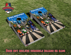 Philadelphia Phillies Teams Mashup Brotherly Love Cornhole Board Vinyl Wrap Skins Laminated Sticker Set Decal