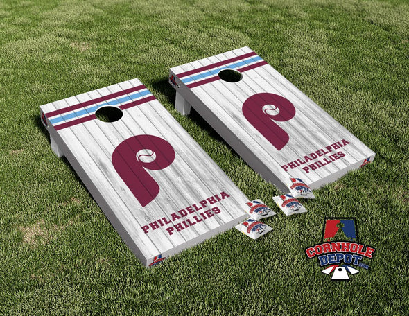 Philadelphia Phillies Retro Washed Cornhole Board Vinyl Wrap Skins Laminated Sticker Set Decal