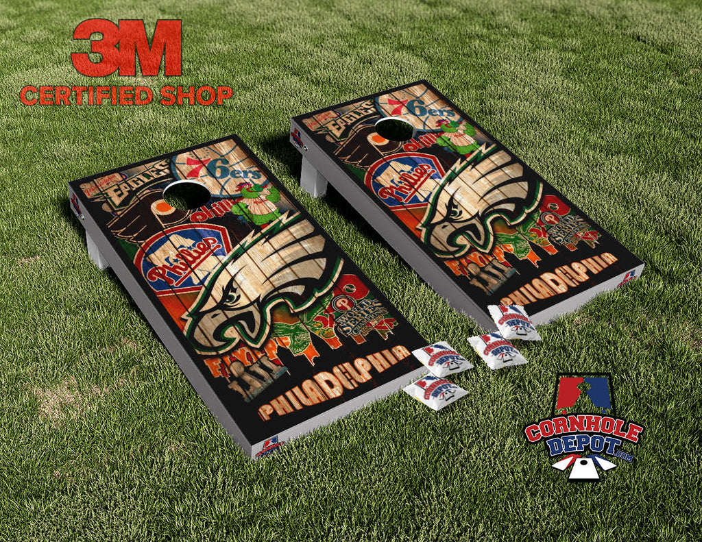 Philadelphia Skyline Mashup Cornhole Board Vinyl Wrap Skins Laminated Sticker Set Decal