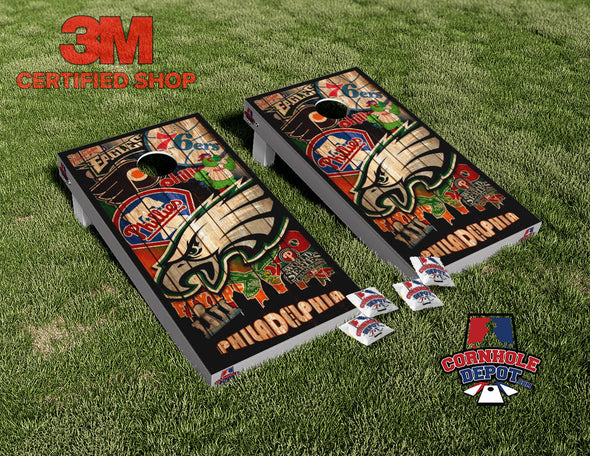 Philadelphia Skyline Mashup Cornhole Board Vinyl Wrap Skins Laminated Sticker Set Decal