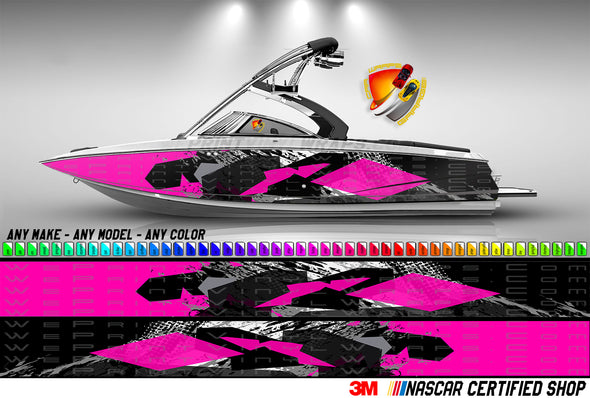 Pink Hexagons Graphic Vinyl Boat Wrap Decal Fishing Bass Pontoon Sportsman Console Bowriders Deck Boat Watercraft etc.. Boat Wrap Decal