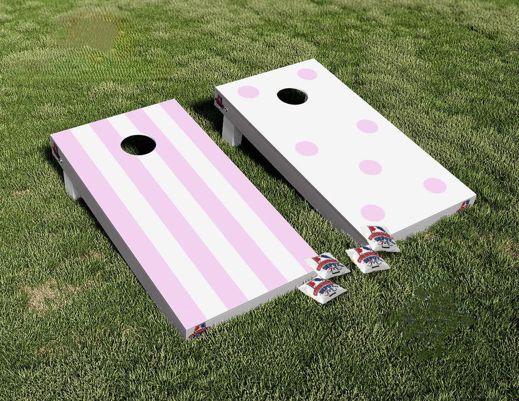 Pink Stripes and Polka Dots Cornhole Board Vinyl Wrap Skins Laminated Sticker Set Anniversary Wedding Gifts