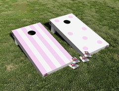 Pink Stripes and Polka Dots Cornhole Board Vinyl Wrap Skins Laminated Sticker Set Anniversary Wedding Gifts