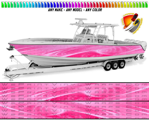 Pink Wavy Graphic Vinyl Boat Wrap Decal Fishing Pontoon Sportsman Console Bowriders Deck Boat Watercraft   etc.. Boat Wrap Decal