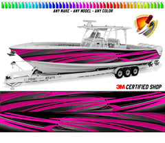 Pink, Gray and Black Zig Zag Lines Graphic Boat Vinyl Wrap Fishing Pontoon Sea Doo Water Sports Watercraft etc.. Boat Wrap Decal