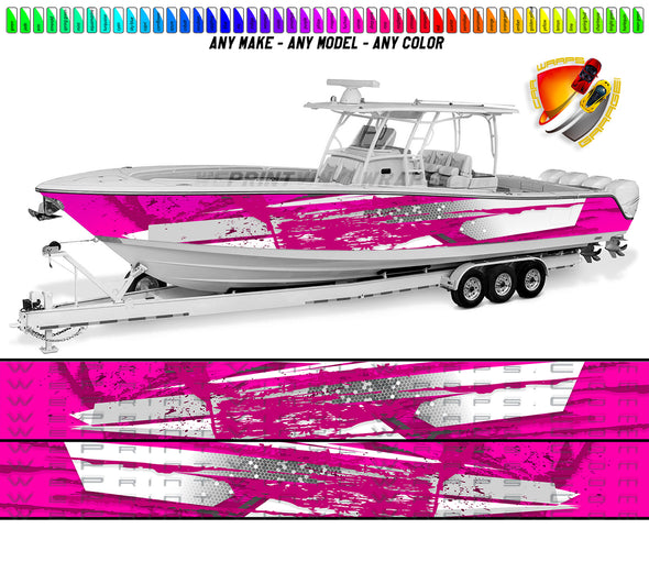 Pink and Gray Splatter Fishing Graphic Boat Vinyl Wrap Decal Pontoon Sportsman Tenders Console Bowriders Deck etc.. Boat Wrap Decal