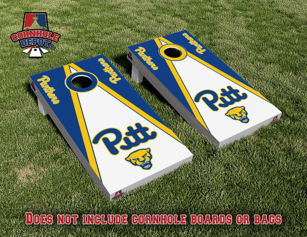 Pitt Pittsburgh Panthers Triangle Cornhole Board Vinyl Wrap Laminated Sticker Set Decal