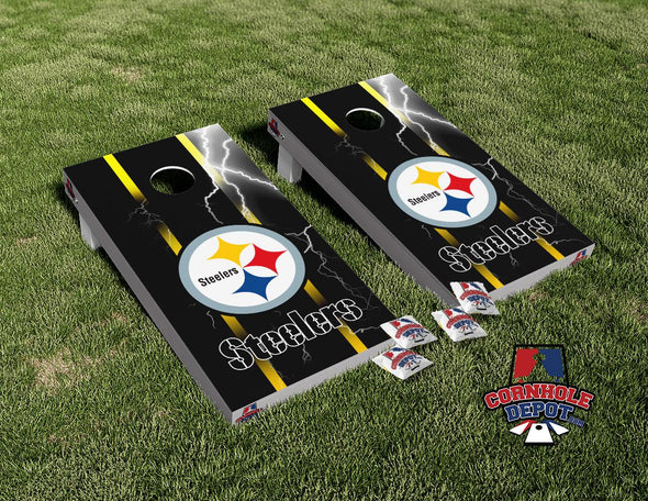 Pittsburgh Steelers Lighting Board Cornhole  Board Vinyl Wrap Laminated Sticker Set Decal