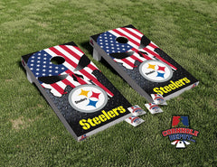 Pittsburgh Steelers Punisher American Flag Board Cornhole  Board Vinyl Wrap Laminated Sticker Set Decal