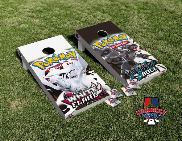 Pokemon Black Bolat and White Flare Cornhole Board Vinyl Wrap Skins Laminated Sticker Set Decal