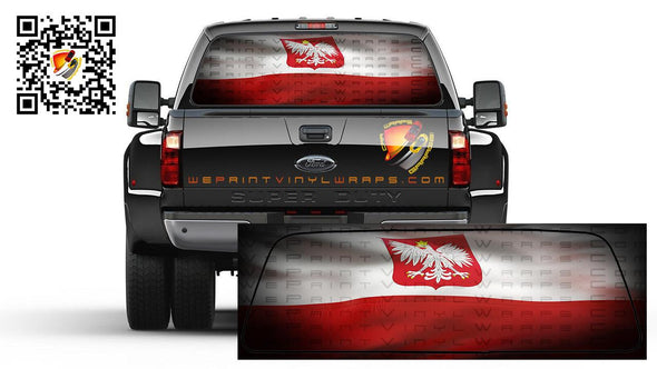 Poland Flag Falcon Wavy Rear Window Tint Perforated Graphic Decal Cars Trucks Campers