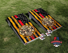 American Flag Thin Red Line Fire Dept. Personalized Cornhole Board Vinyl Wrap Laminated Sticker Set Decal