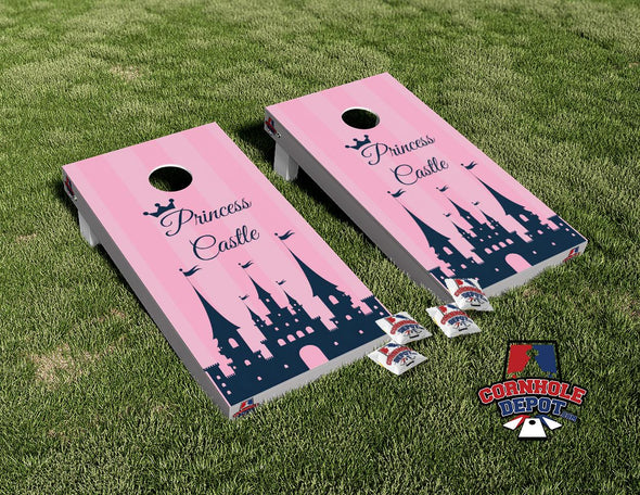 Princess Castle Pink Cornhole Board Vinyl Wrap Skins Laminated Sticker Set Decal