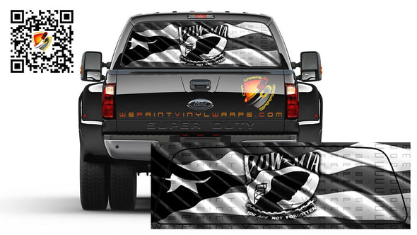 Puerto Rico Flag Black and White & POW MIA Bandera de Puerto Rico Blanca y Negra Rear Window Tint Perforated Graphic Decal Sticker Trucks Cars Campers