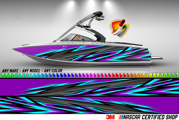 Purple Cyan and Black Abstract Graphic Vinyl Boat Wrap Decal Fishing Bass Pontoon Sportsman Bowriders Deck Watercraft  etc Boat Wrap Decal