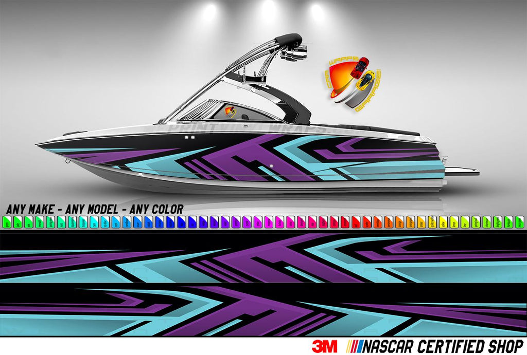 Purple Cyan and Black Lines Modern Graphic Vinyl Boat Wrap Fishing Pontoon Decal Sportsman Console Bowriders Watercraft etc. Boat Wrap Decal