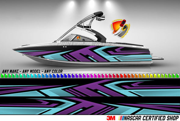 Purple Cyan and Black Lines Modern Graphic Vinyl Boat Wrap Fishing Pontoon Decal Sportsman Console Bowriders Watercraft etc. Boat Wrap Decal