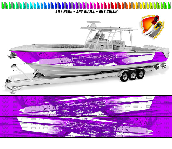 Purple and Gray Splatter Fishing Graphic Boat Vinyl Wrap Decal Pontoon Sportsman Tenders Console Bowriders Deck etc.. Boat Wrap Decal
