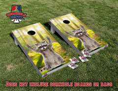 Raccoon Peace Cornhole Board Vinyl Wrap Skins Laminated Sticker Decal Set