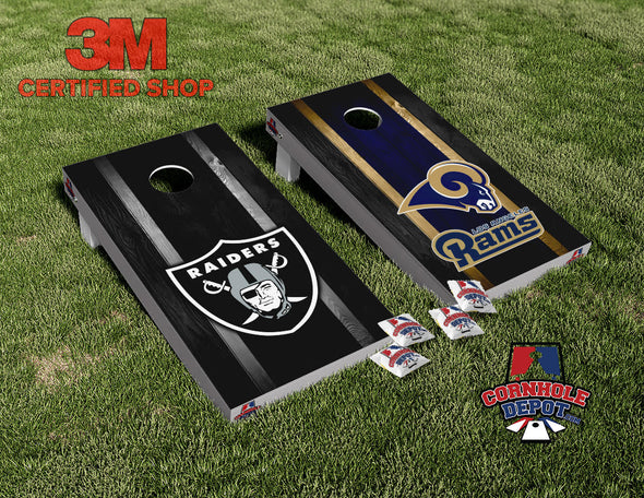 Raiders Las Vegas and Rams Split Set Cornhole Board Vinyl Wrap Skins Laminated Sticker Decal Set