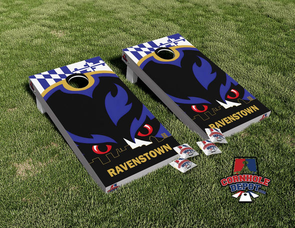 Ravens Baltimore Ravenstown Cornhole Board Vinyl Wrap Skins Laminated Sticker Set Decal