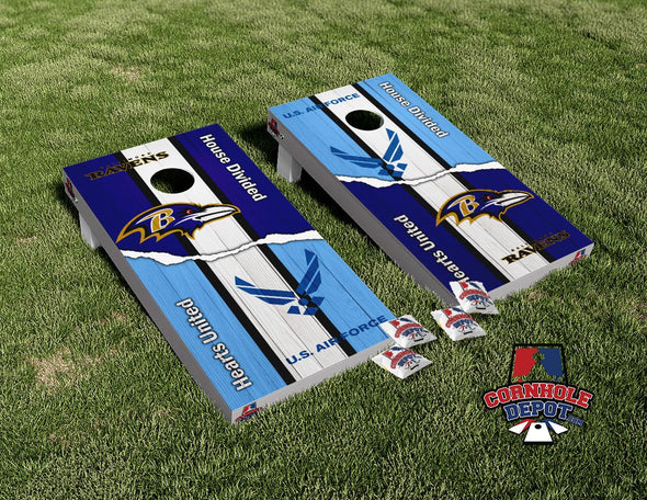 Ravens Baltimore and US AIR FORCE House Divided Cornhole Board Vinyl Wrap Skins Laminated Sticker Set Decal