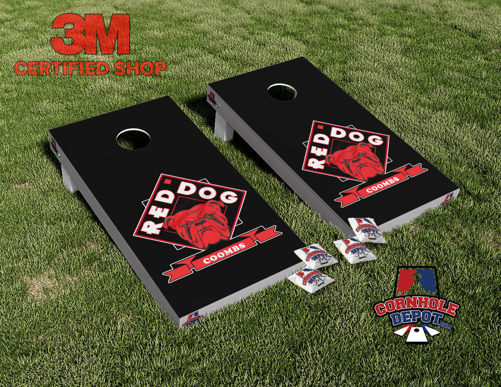 Red Dog Coombs Cornhole Board Vinyl Wrap Skins Laminated Sticker Set Decal
