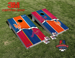 Atlanta Braves and NY Mets House Divided Cornhole Board Vinyl Wrap Skins Laminated Sticker Set Decal