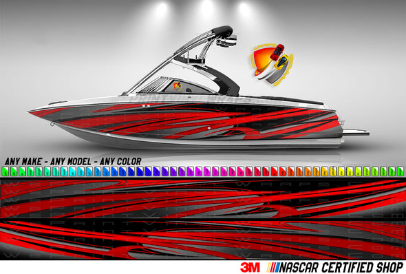 Red, Gray and Black Zig Zag Lines Graphic Boat Vinyl Wrap Fishing Pontoon Sea Doo Water Sports Watercraft etc.. Boat Wrap Decal