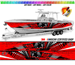 Red and Black Lines Star Graphic Vinyl Boat Wrap Decal Pontoon Sportsman Console Bowriders Deck Watercraft Any Model Boat